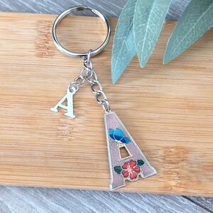 Silver Keychain with Floral Letter A Charm Handcrafted by me